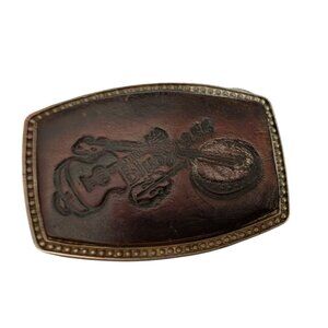 Vintage Alumaline Belt Buckle With Banjo & Guitar Carving Bluegrass 1950's
